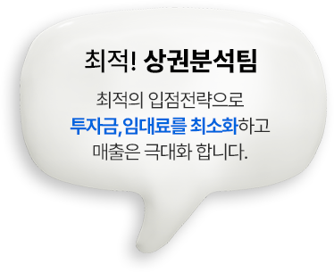 최적! 상권분석팀, 최적의 입점전략으로 투자금,임대료를 최소화하고 매출은 극대화 합니다.